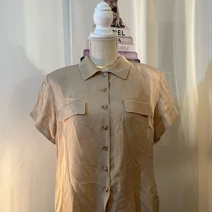 100% Silk Blouse With Pockets Size Small